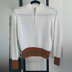 Sandro open work sweater with high zipped collar